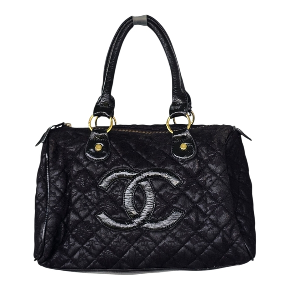 CHANEL Black Quilted Satchel Top Handle HandBag Women - Picture 1 of 16